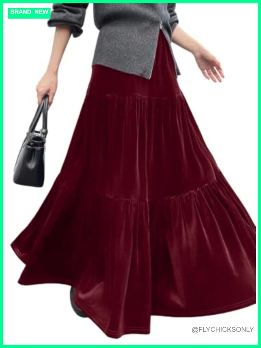 Women's Velvet Maxi Skirt Ruffle Tiered A-Line Business Casual